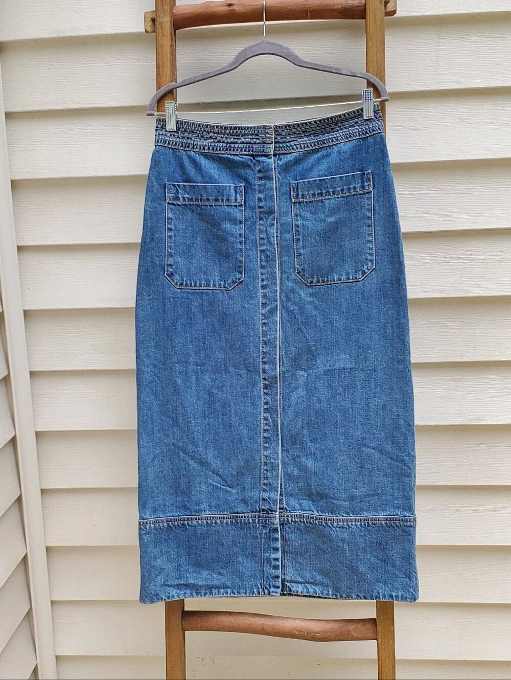 Free People Denim Button Front Midi Skirt Size 10